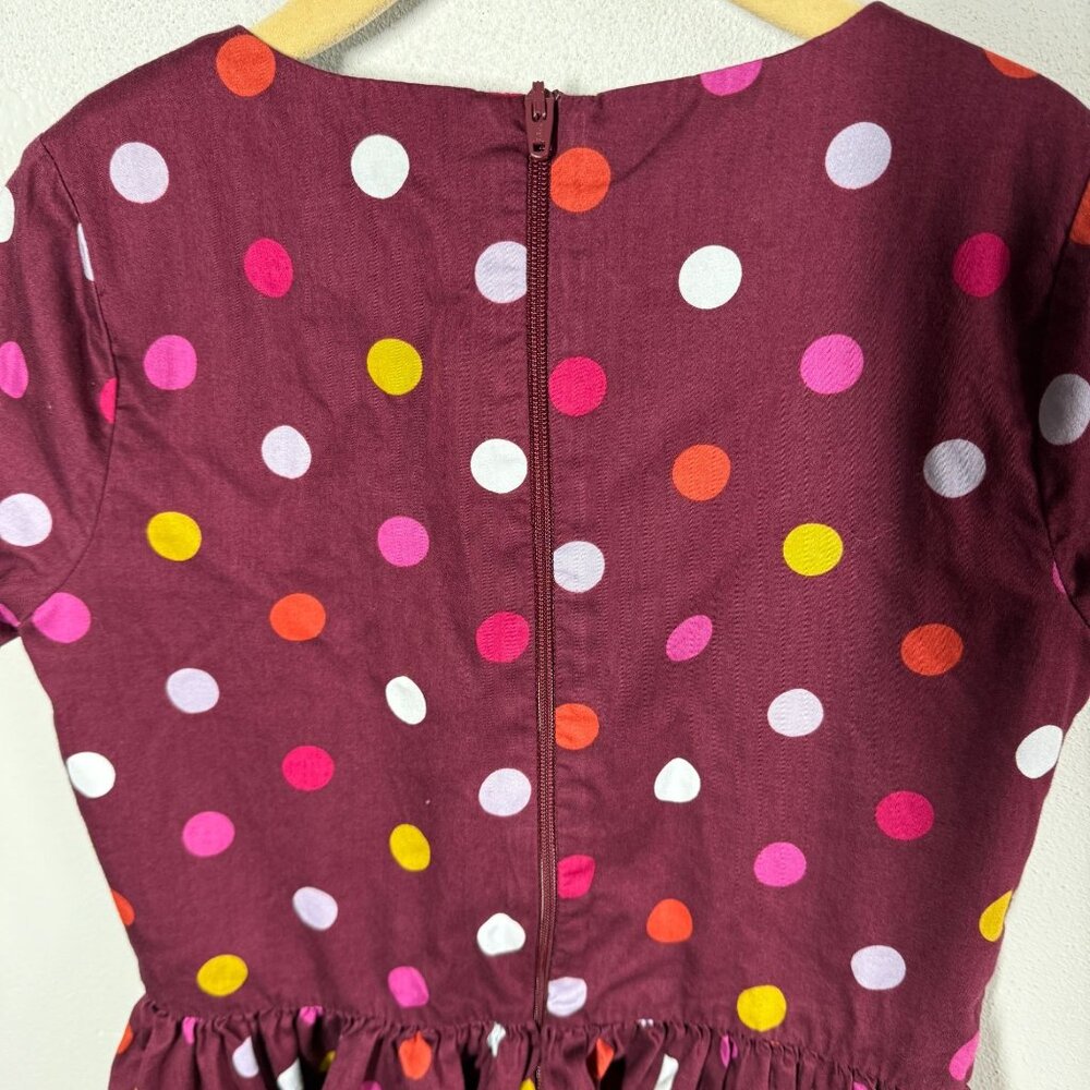 Lands' End Girls Polka Dot Short Sleeve Dress Size 7 Maroon Zip Up Back 100% Cot - Picture 6 of 10